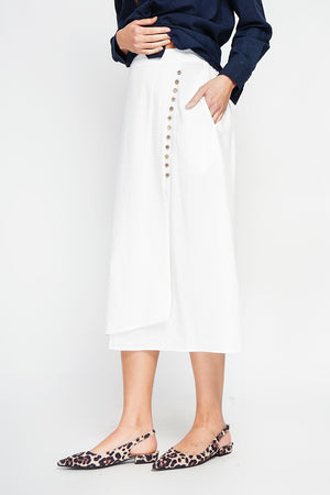 Buttoned front wrap skirt with side pockets