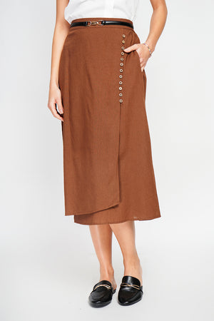 Buttoned front wrap skirt with side pockets