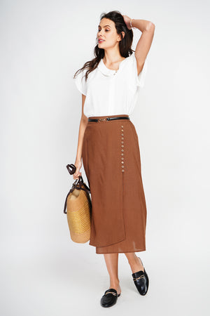 Buttoned front wrap skirt with side pockets