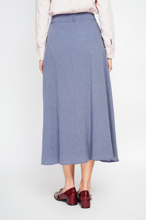 Long flared skirt with buttoned front and side pockets