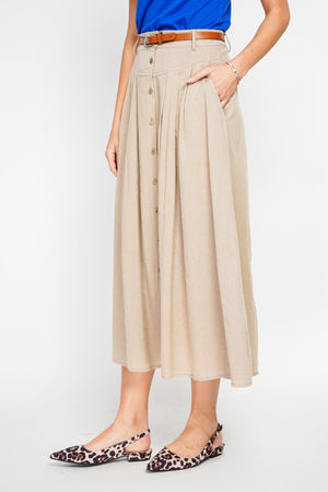 Long flared skirt with buttoned front and side pockets