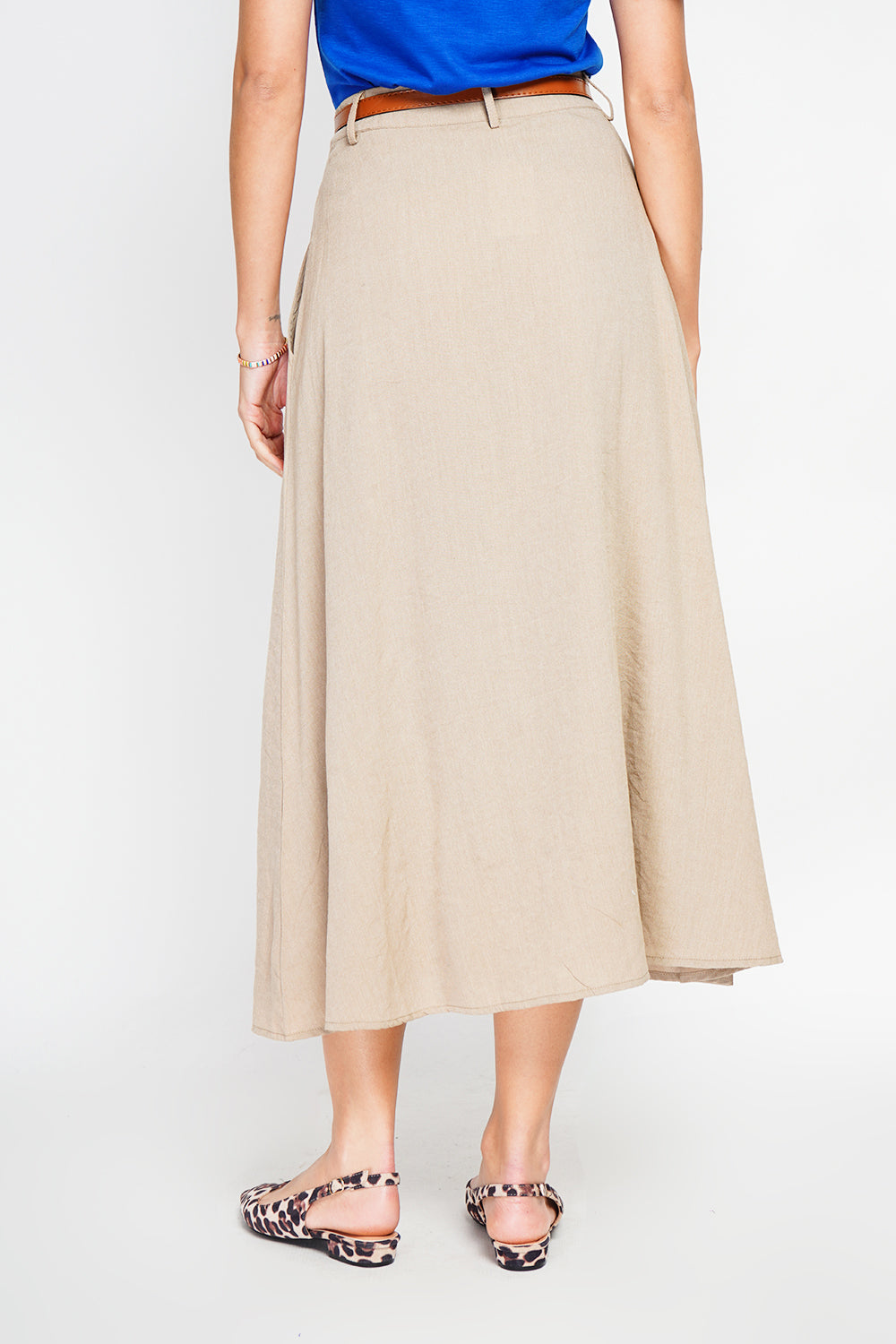 Long flared skirt with buttoned front and side pockets