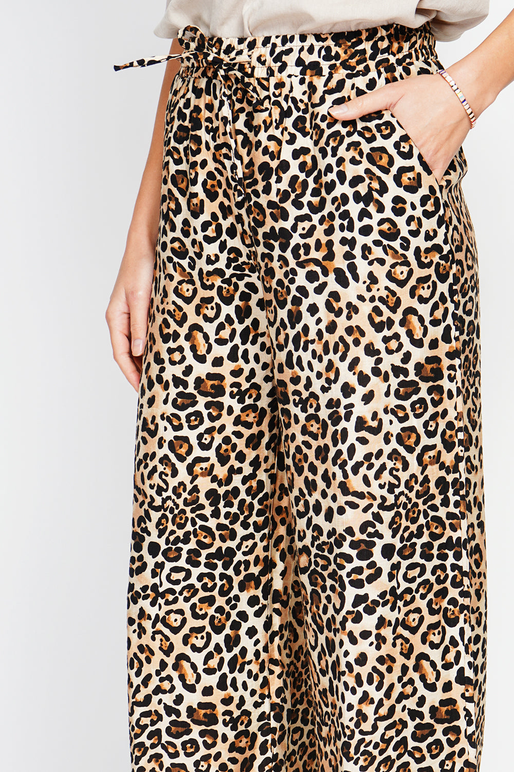 Leopard High Waist Drawstring Pants with Pockets