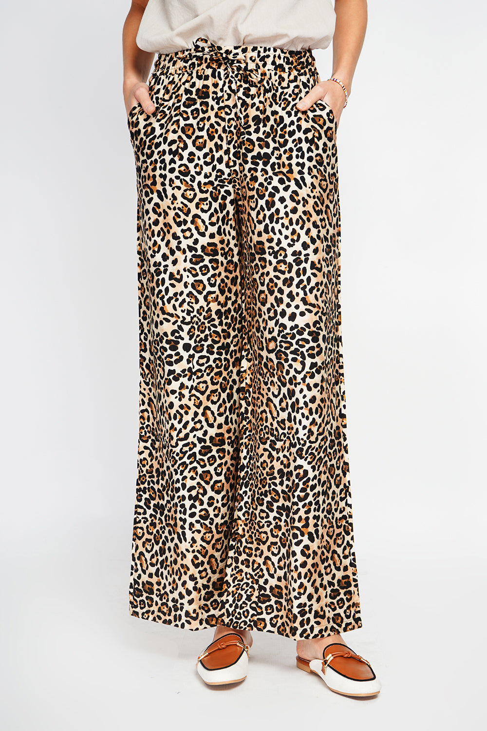 Leopard High Waist Drawstring Pants with Pockets