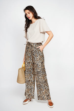 Leopard High Waist Drawstring Pants with Pockets