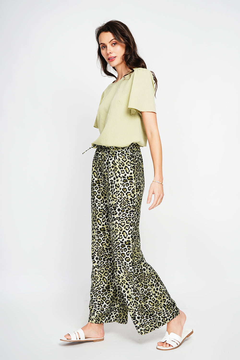 Leopard High Waist Drawstring Pants with Pockets