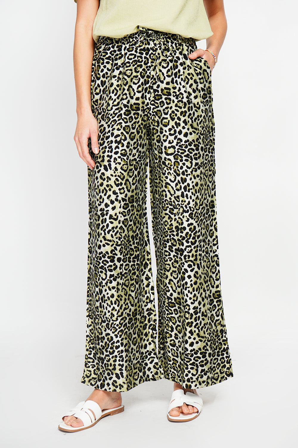 Leopard High Waist Drawstring Pants with Pockets