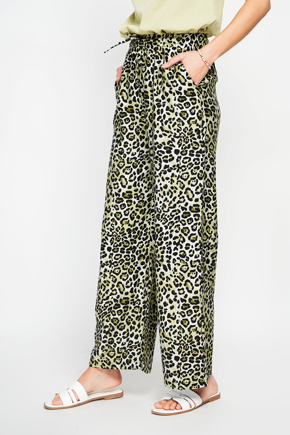 Leopard High Waist Drawstring Pants with Pockets