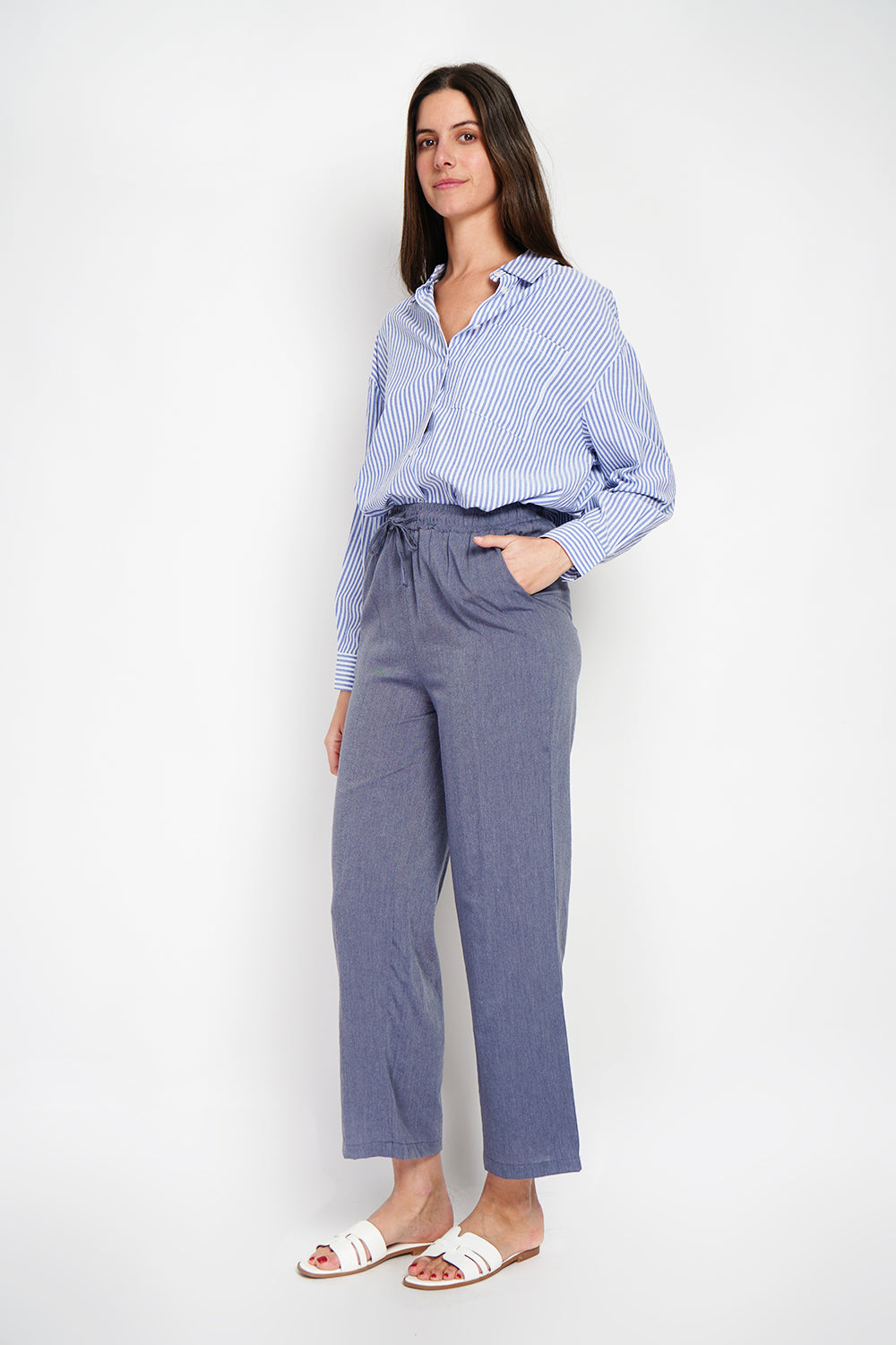 High waisted drawstring pants with pockets