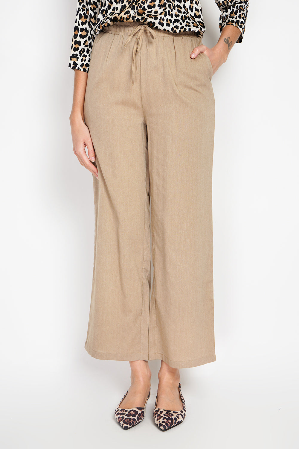 High waisted drawstring pants with pockets