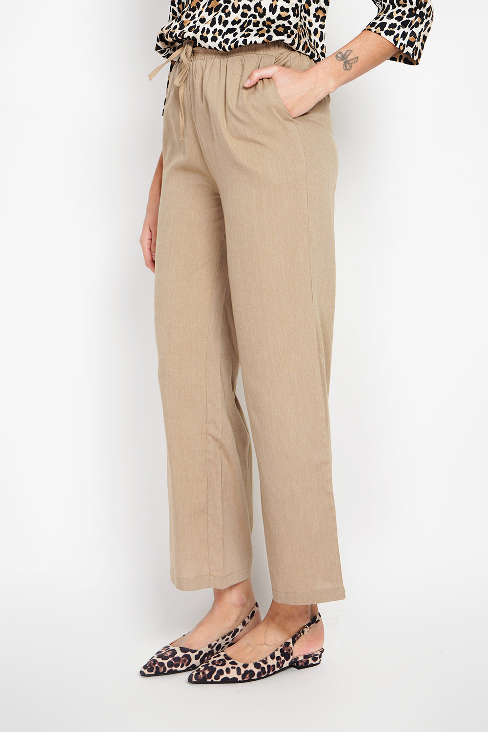 High waisted drawstring pants with pockets