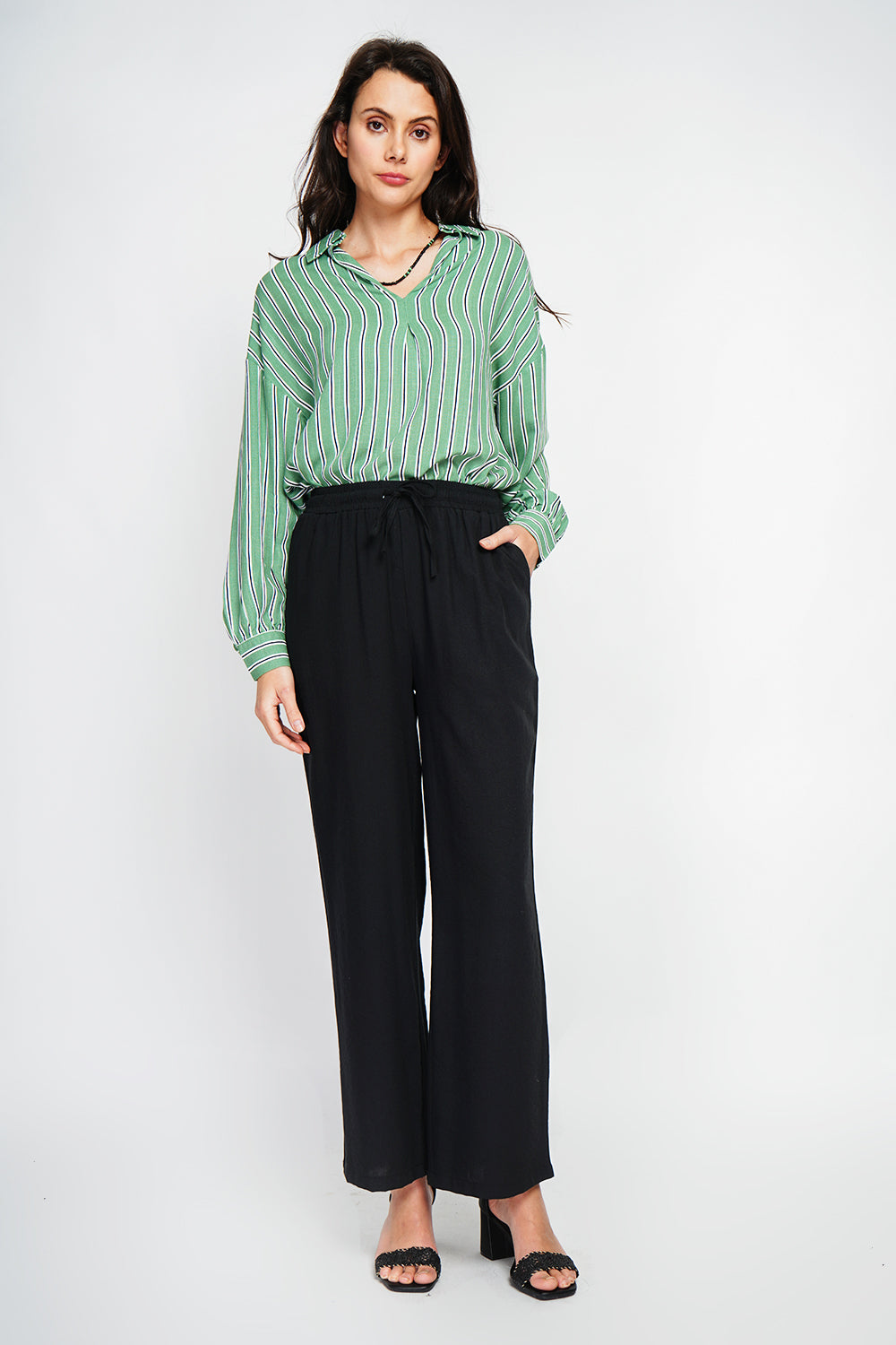 High waisted drawstring pants with pockets