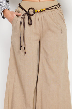 High waisted wide leg pants with pockets and fancy belt