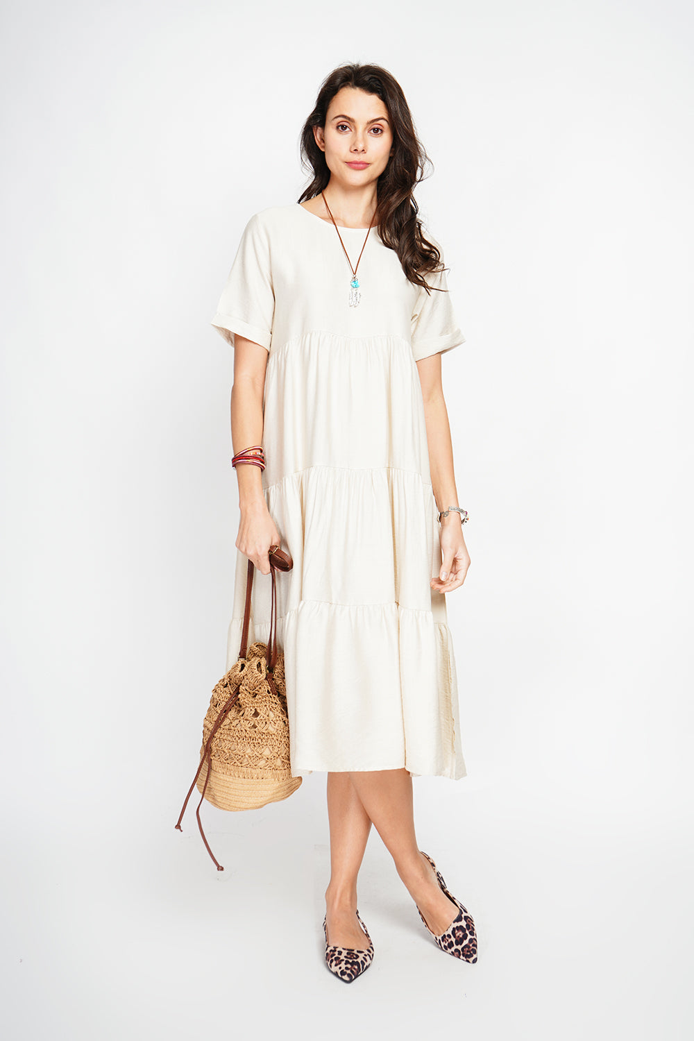 Babydoll long dress with short sleeves