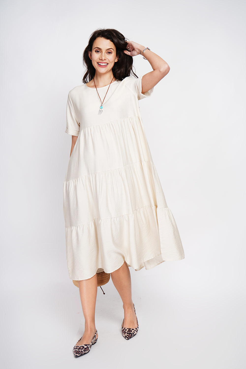 Babydoll long dress with short sleeves