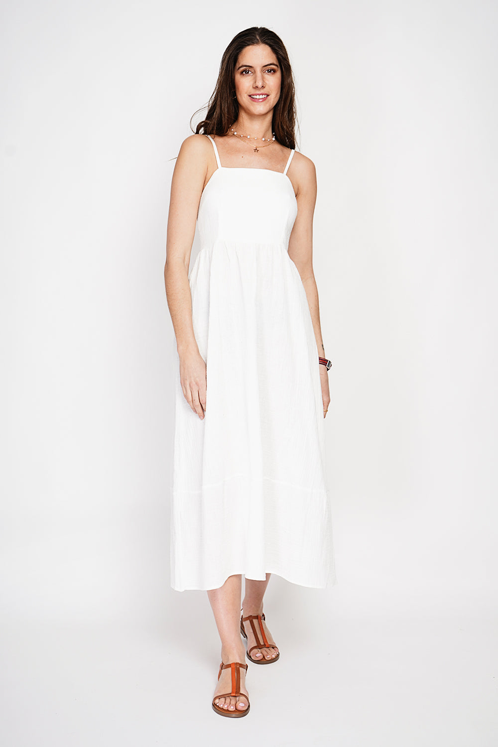Robe longue d'été à bretelles réglables – Blanc – Le Jardin du Lin