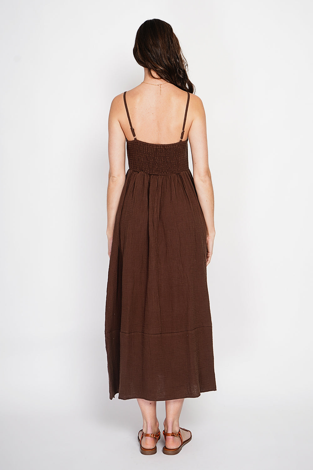 Robe longue d'été à bretelles réglables – Cacao – Le Jardin du Lin