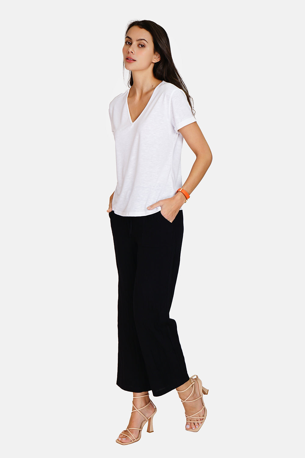 Short sleeve V-neck t-shirt – White – Le Jardin du Lin