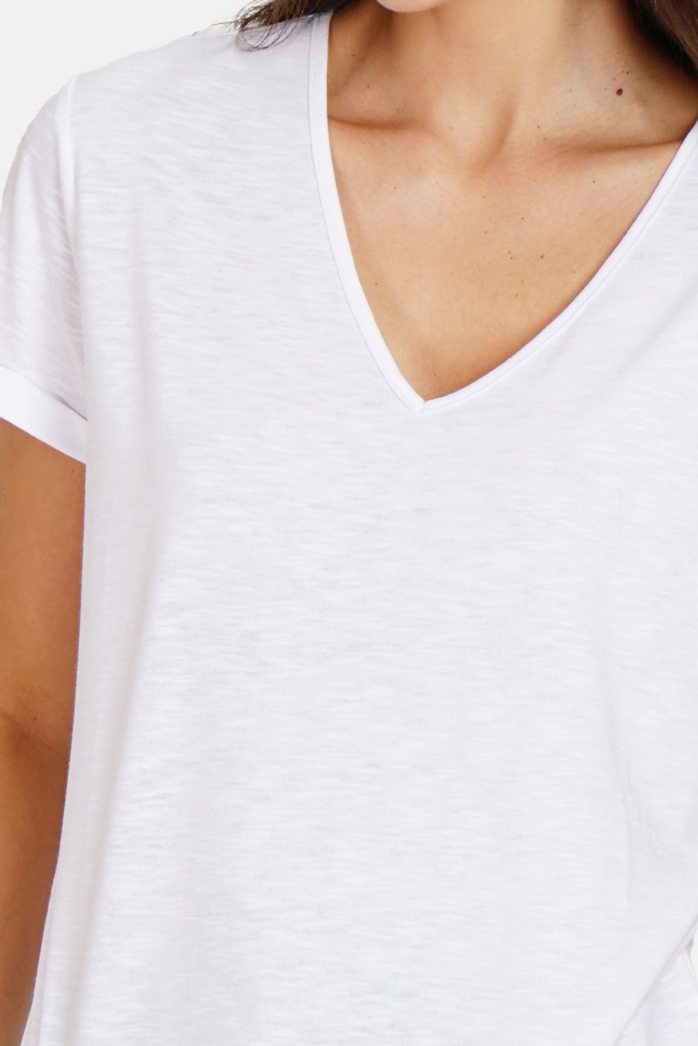 Short sleeve V-neck t-shirt – White – Le Jardin du Lin