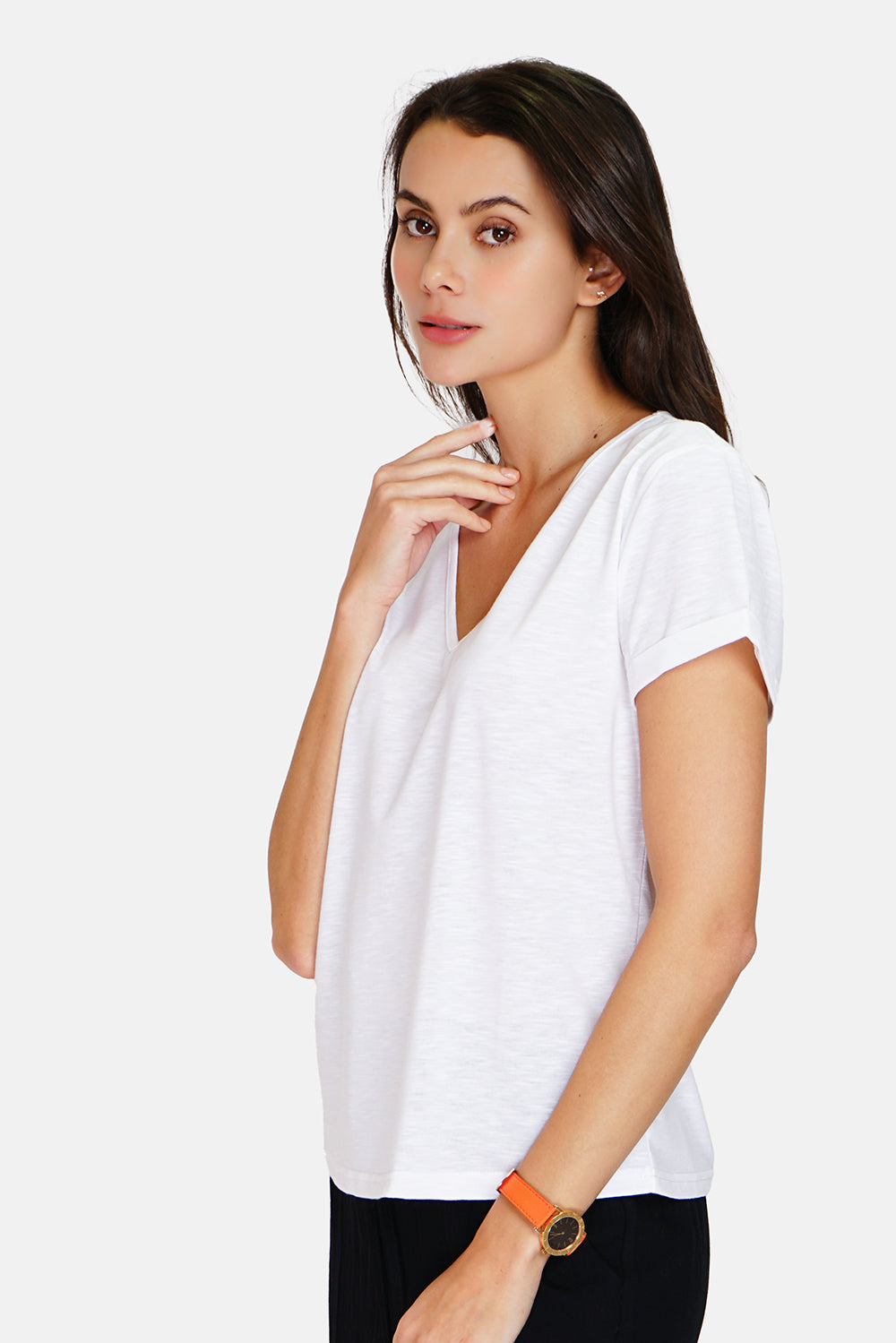 Short sleeve V-neck t-shirt – White – Le Jardin du Lin