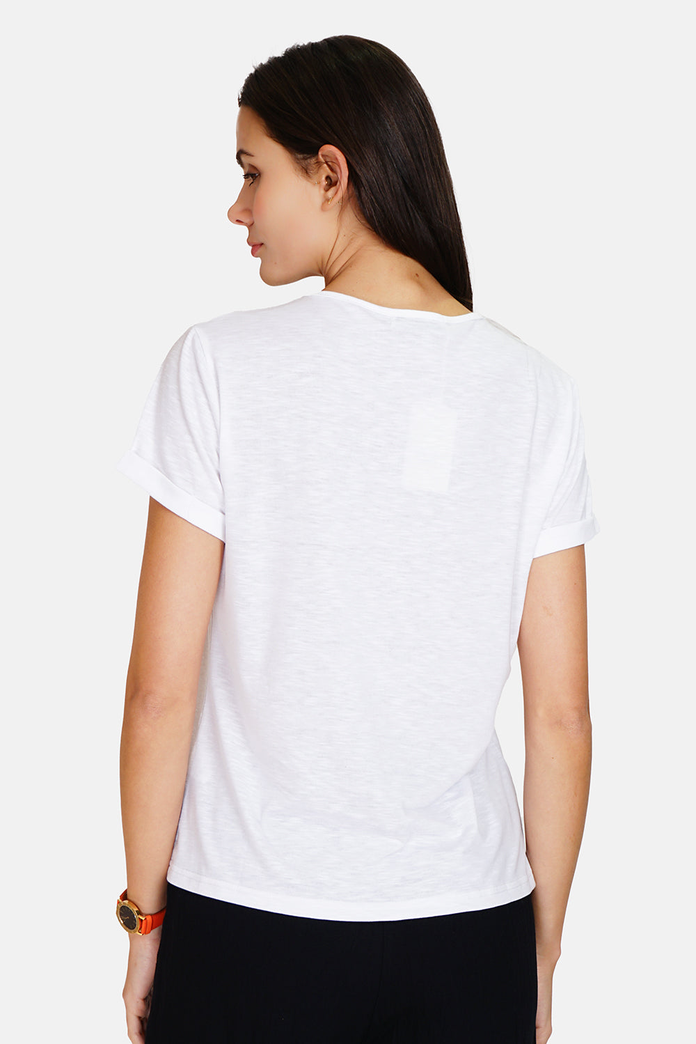 Short sleeve V-neck t-shirt – White – Le Jardin du Lin