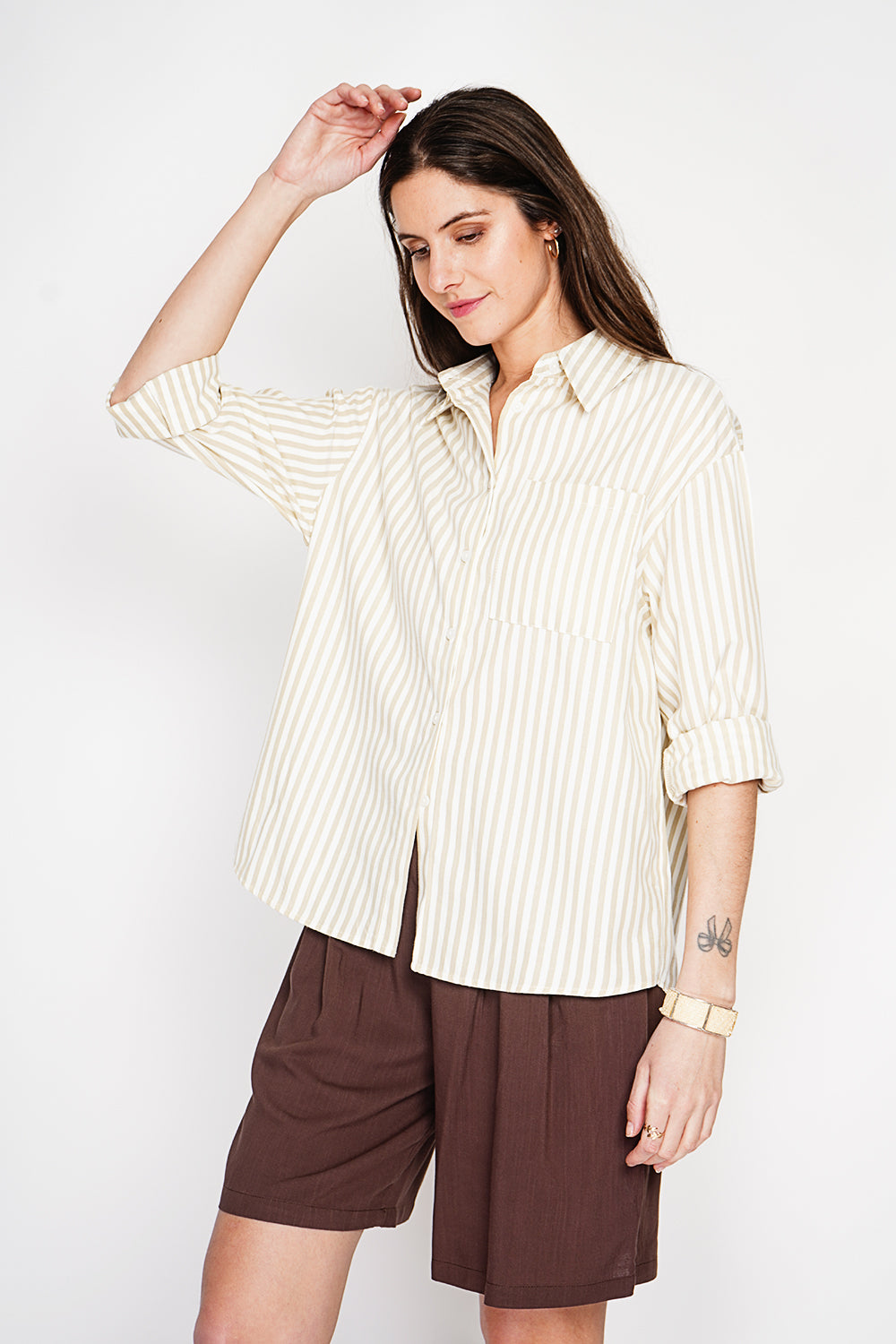 Chemise longue oversize poche poitrine, manches longues – Lin – Le Jardin du Lin