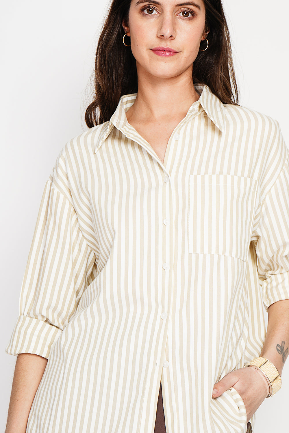 Chemise longue oversize poche poitrine, manches longues – Lin – Le Jardin du Lin