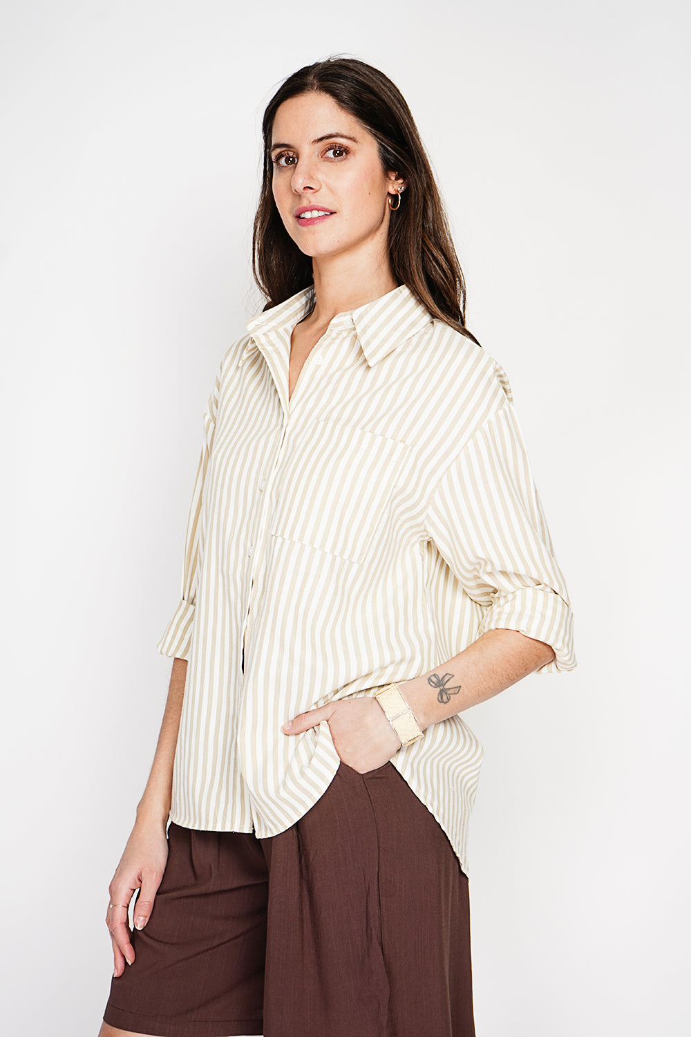 Chemise longue oversize poche poitrine, manches longues – Lin – Le Jardin du Lin
