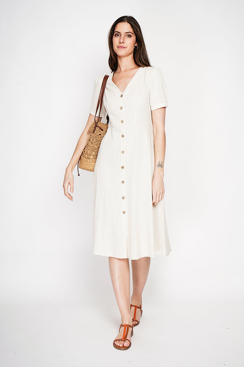 Robe longue boutonnée devant à manches courtes – Lin – Le Jardin du Lin