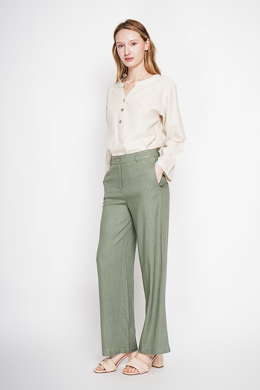 Long-sleeved tunic with Tunisian collar and buttoned front – Linen – Le Jardin du Lin