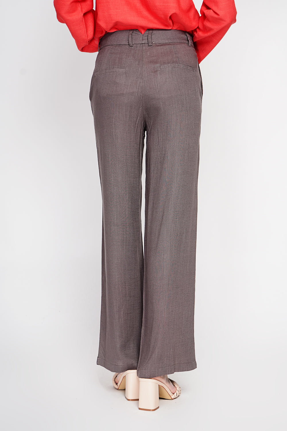 Pantalon large coupe droite, poches latérales, fermeture zippée – Cacao – Le Jardin du Lin