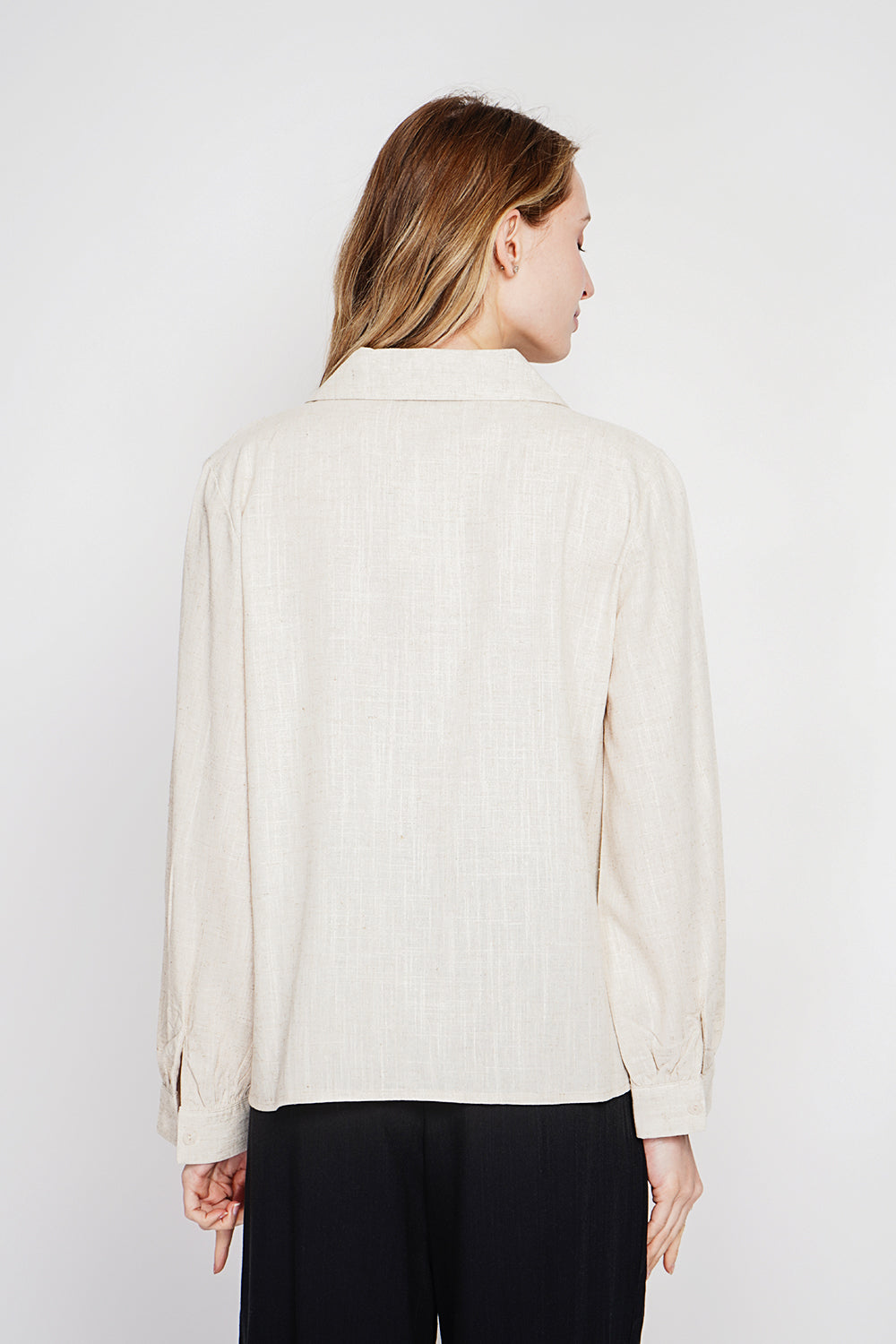 Blouse évasée col chemise, manches longues – Lin – Le Jardin du Lin