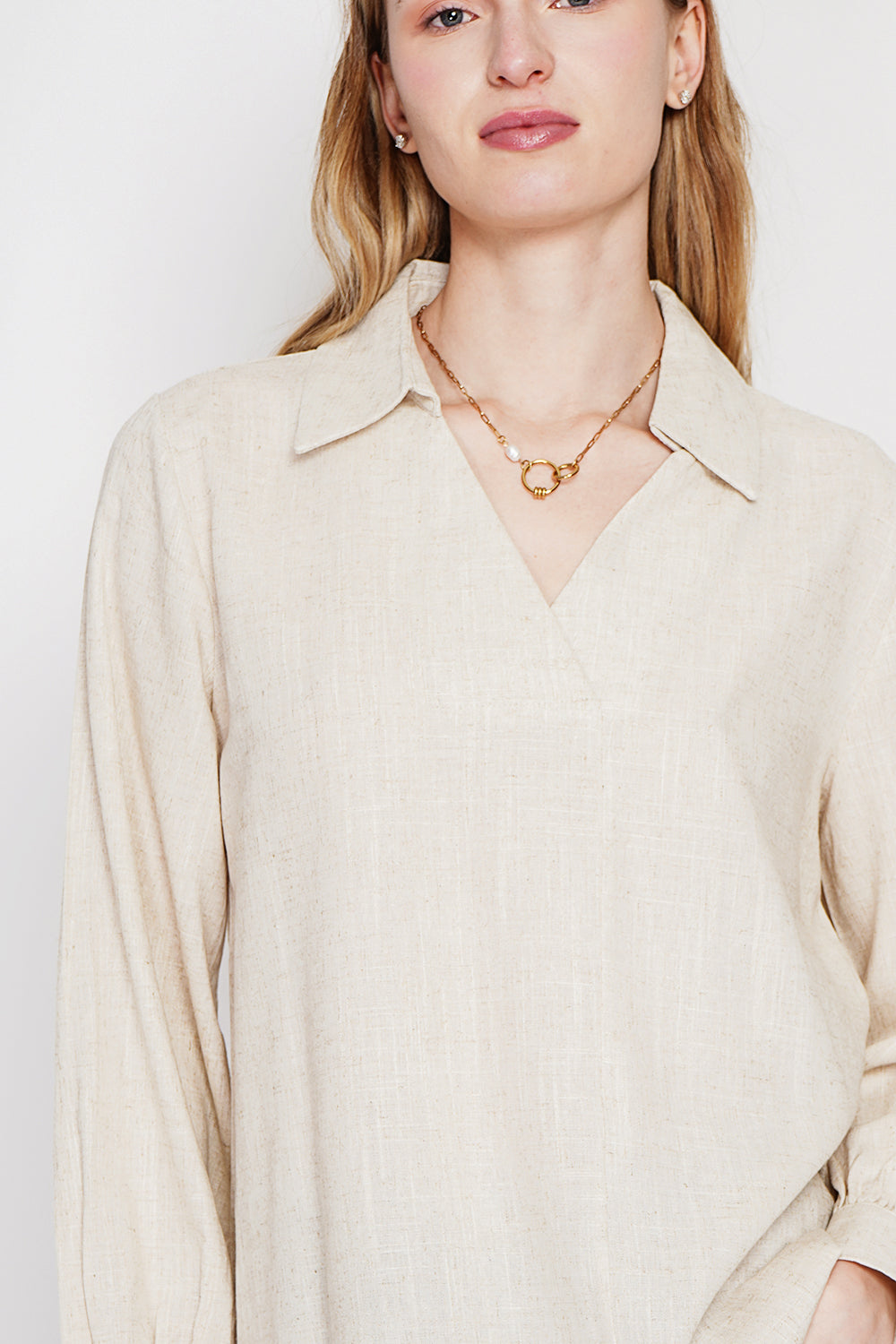 Blouse évasée col chemise, manches longues – Lin – Le Jardin du Lin