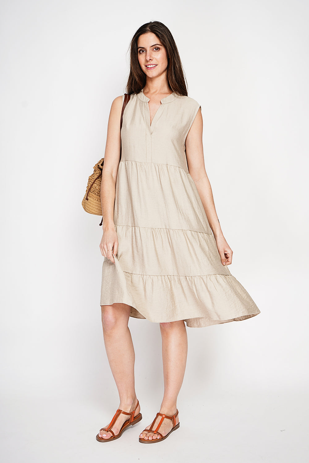Robe gaufrée à étages col tunisien – Lin – Le Jardin du Lin