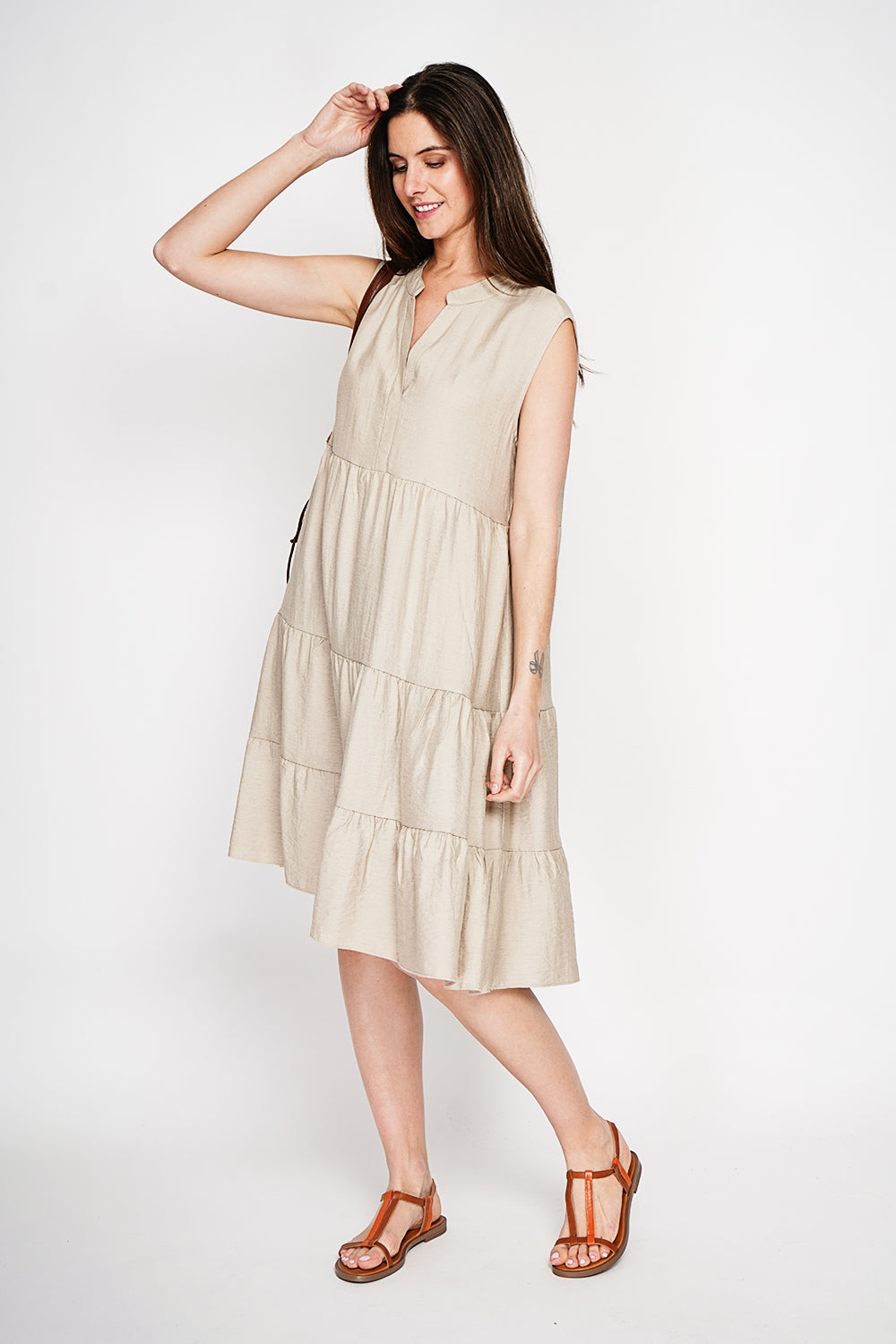 Robe gaufrée à étages col tunisien – Lin – Le Jardin du Lin