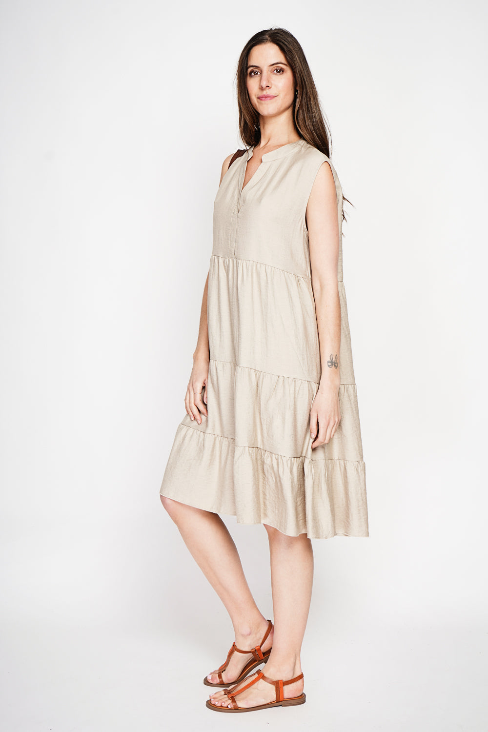 Robe gaufrée à étages col tunisien – Lin – Le Jardin du Lin