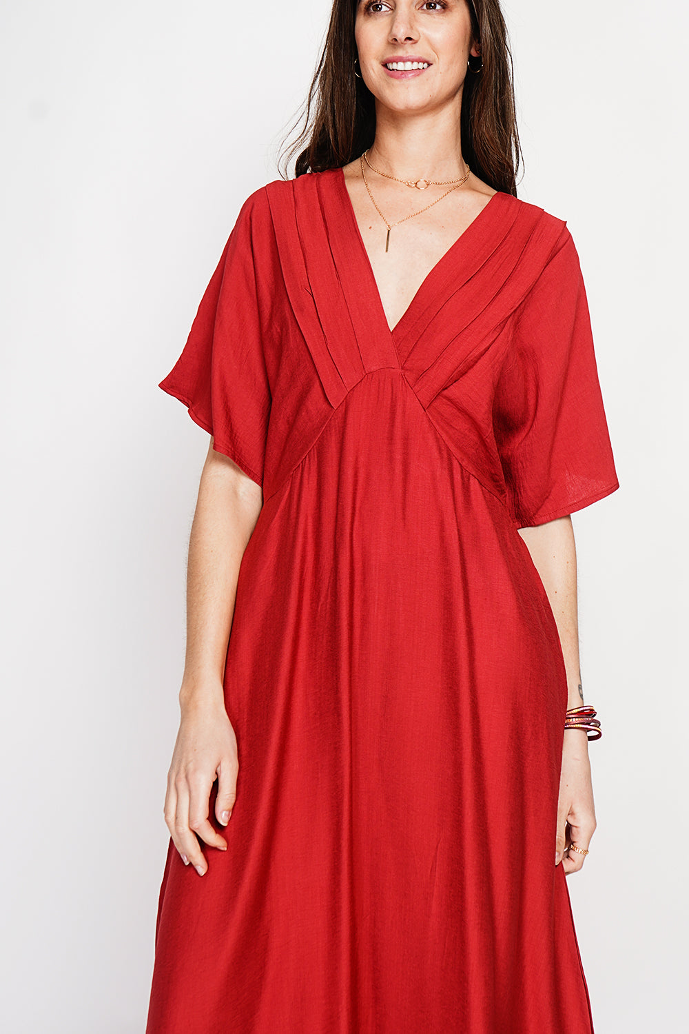 Robe longue col V à manches chauve-souris – Rooibos – Le Jardin du Lin