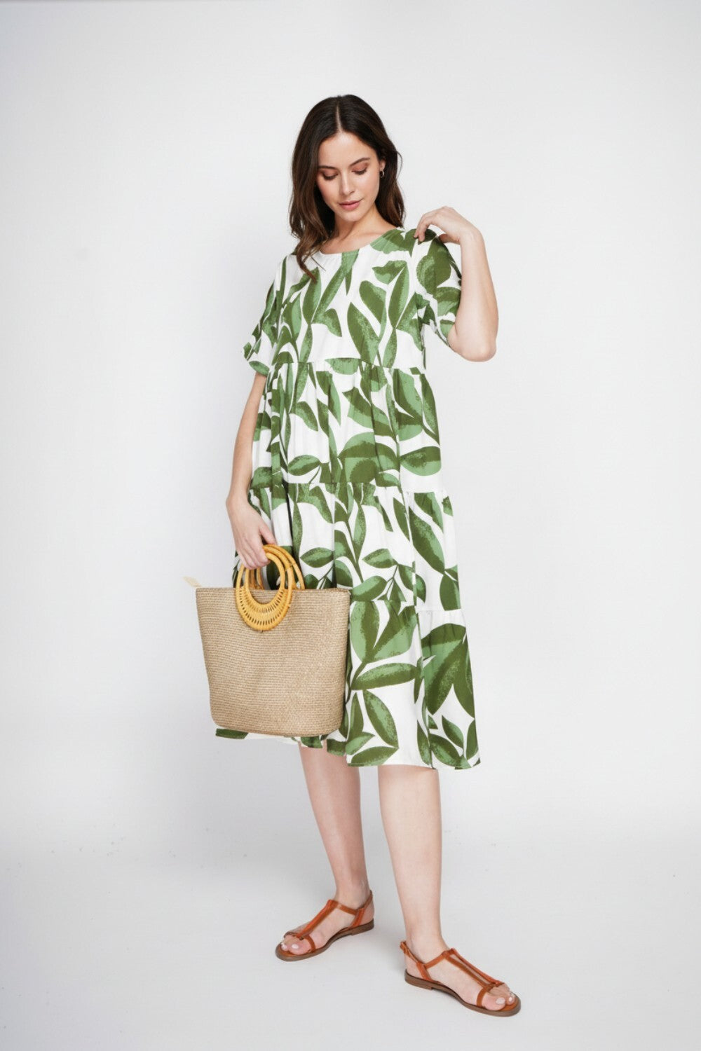 Long printed babydoll dress – Emerald green – Le Jardin du Lin