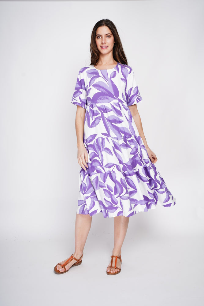 Robe longue babydoll imprimée – Violet – Le Jardin du Lin