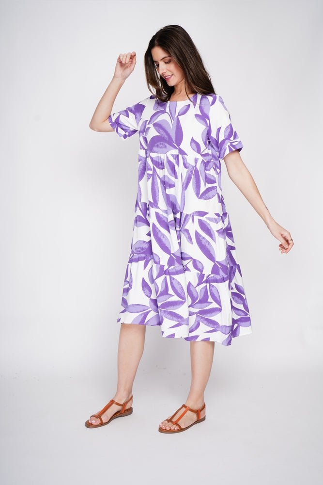 Robe longue babydoll imprimée – Violet – Le Jardin du Lin