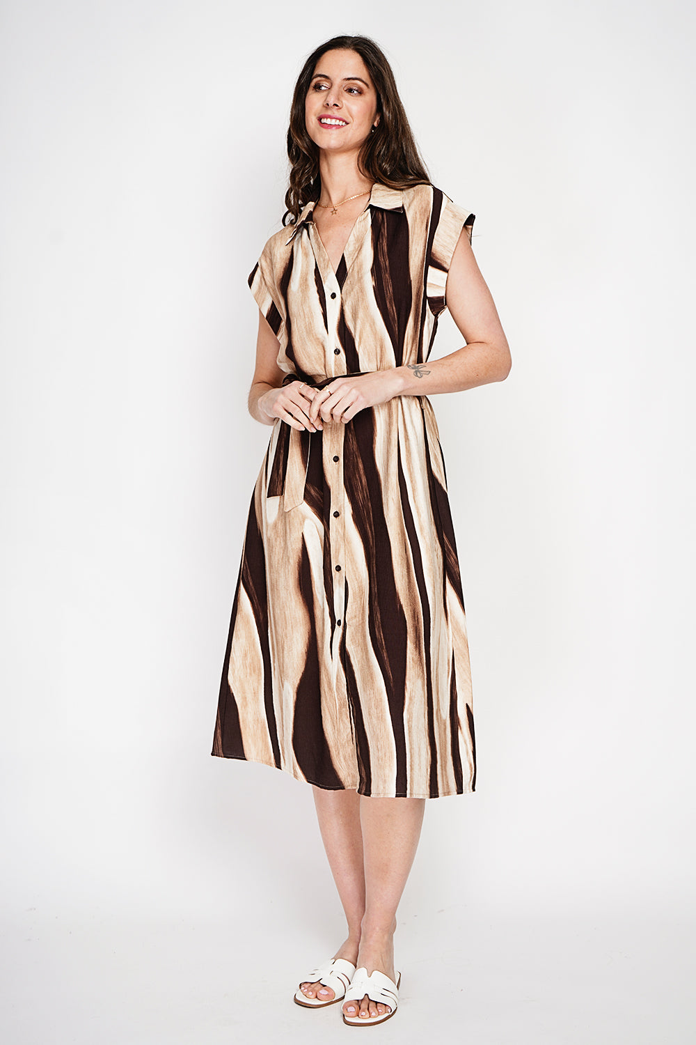 Robe chemise imprimée boutonnée devant avec ceinture – Lin – Le Jardin du Lin