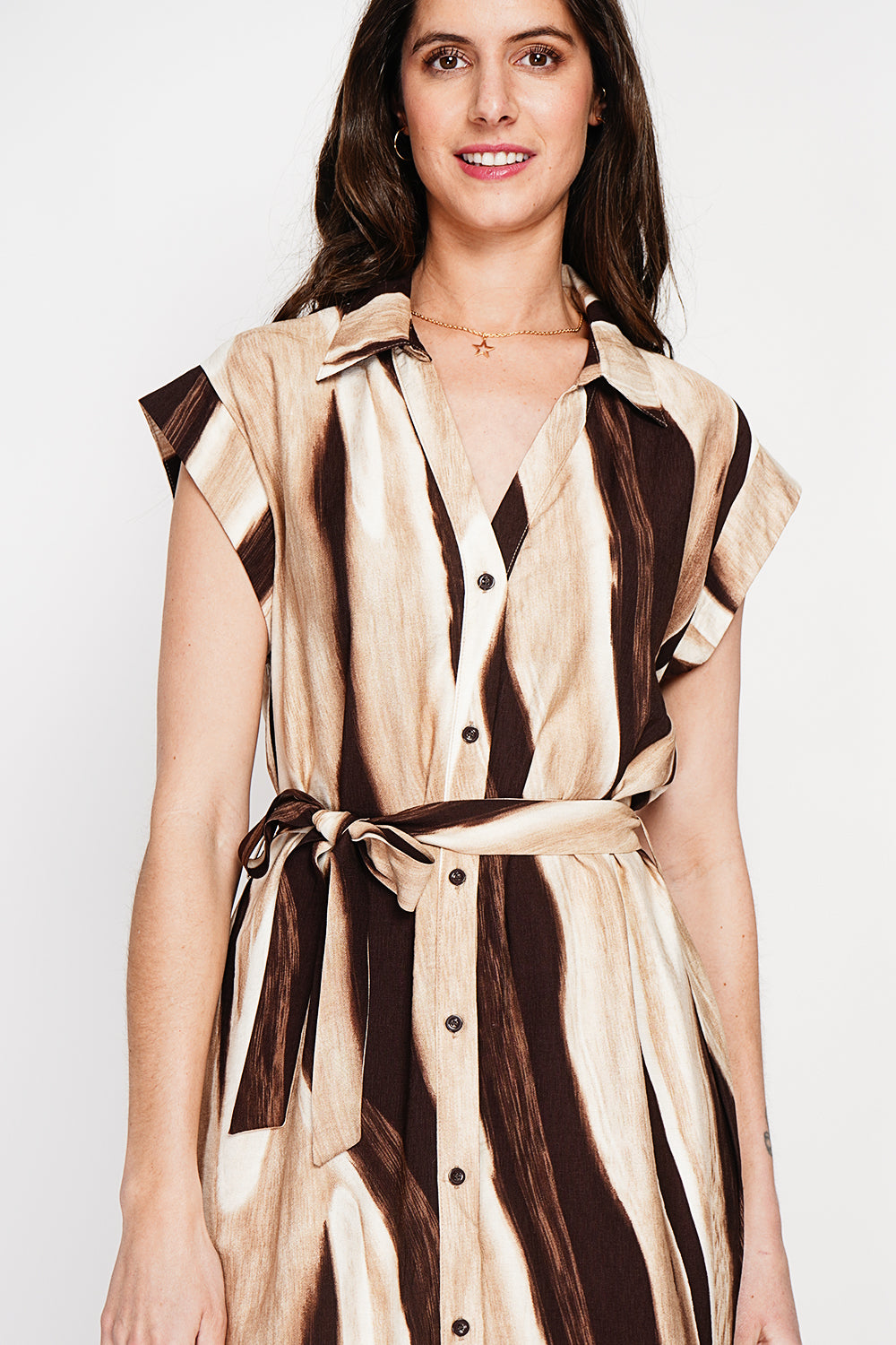 Robe chemise imprimée boutonnée devant avec ceinture – Lin – Le Jardin du Lin