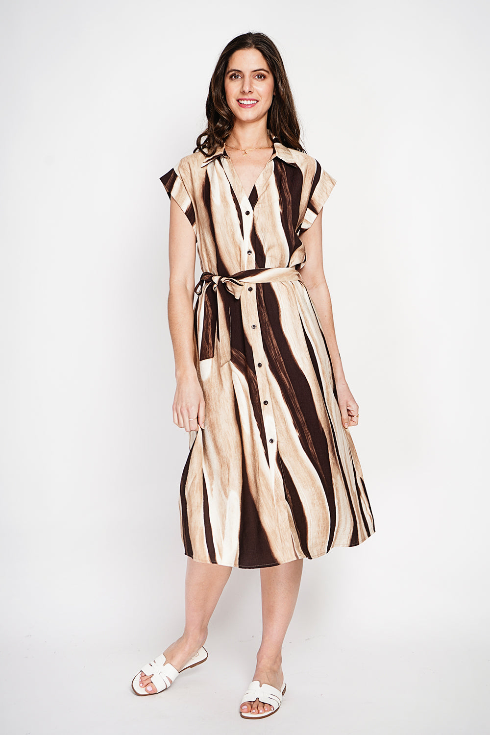 Robe chemise imprimée boutonnée devant avec ceinture – Lin – Le Jardin du Lin