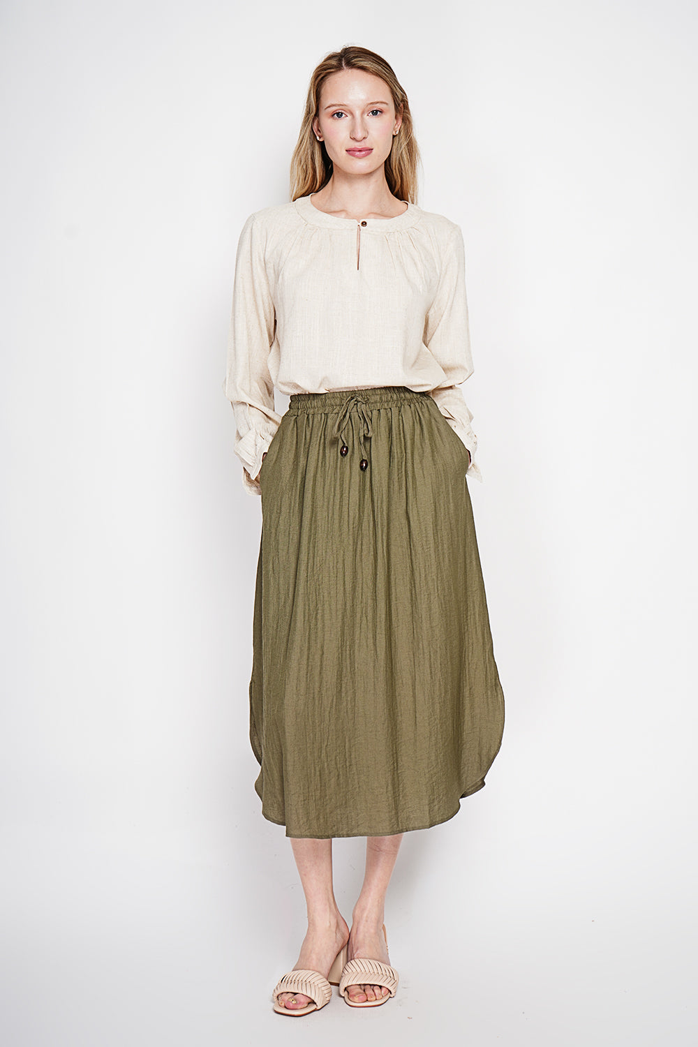 Blouse col tunisien boutonnée, manches longues – Lin – Le Jardin du Lin