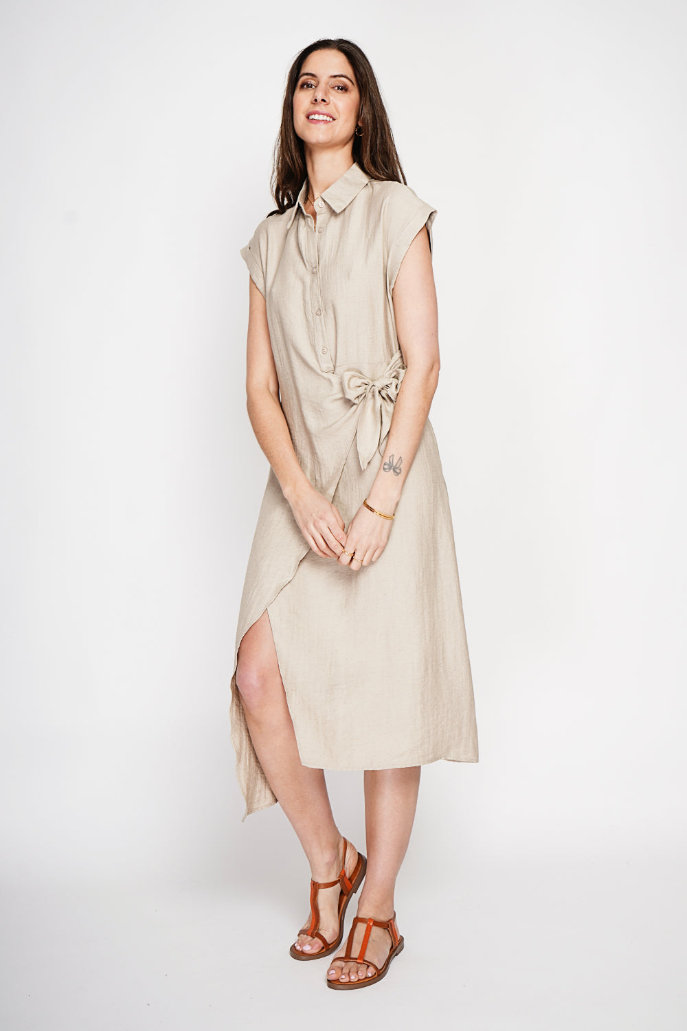 Robe longue col chemise boutonnée devant coupe évasée – Lin – Le Jardin du Lin