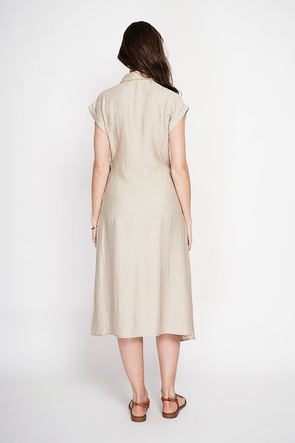 Robe longue col chemise boutonnée devant coupe évasée – Lin – Le Jardin du Lin