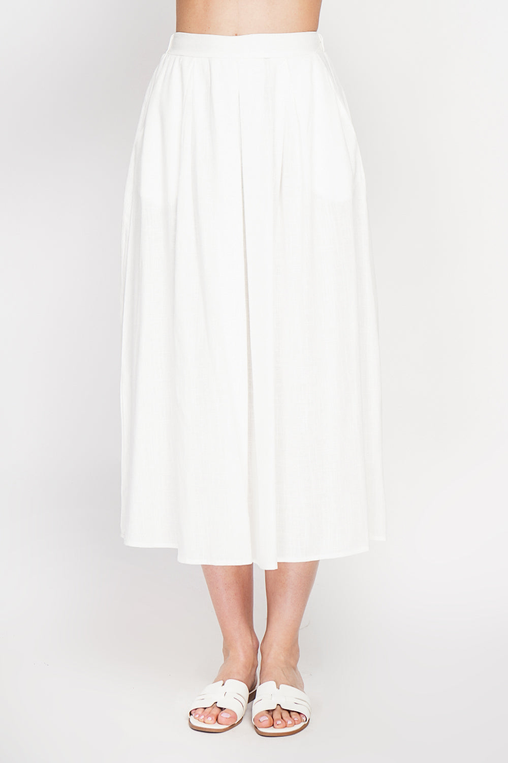 Long flared skirt with side pockets – White – Le Jardin du Lin