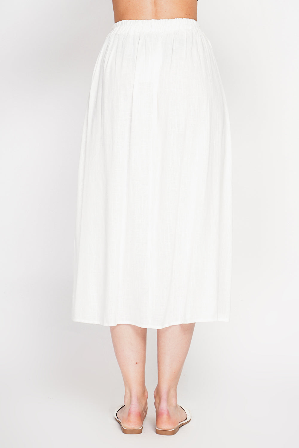 Long flared skirt with side pockets – White – Le Jardin du Lin