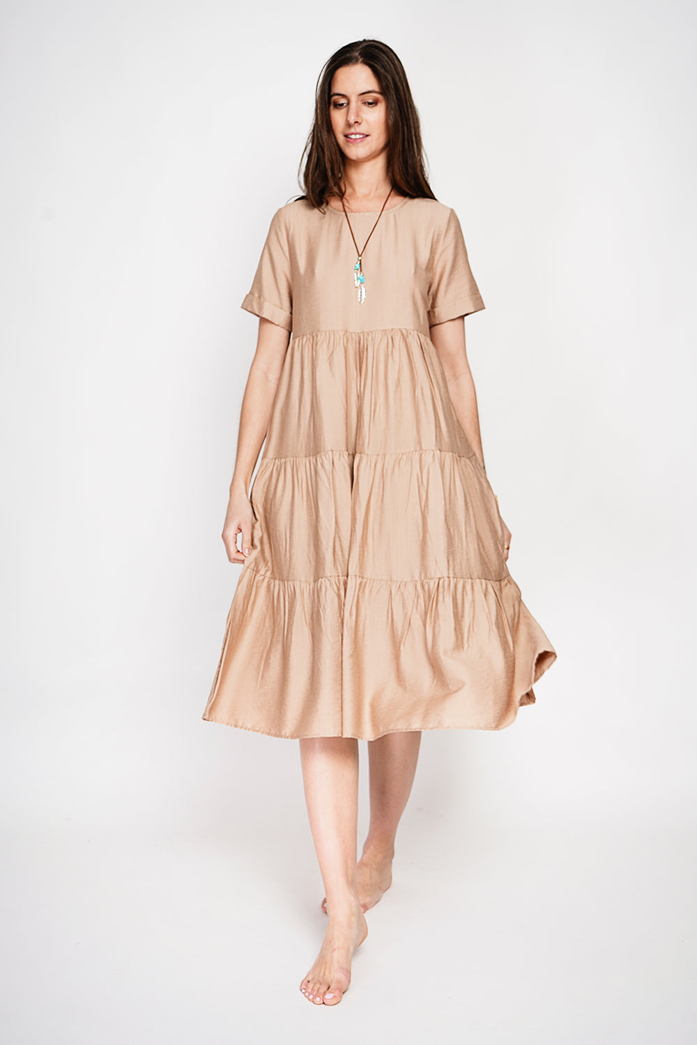 Babydoll long dress with short sleeves – Linen – Le Jardin du Lin