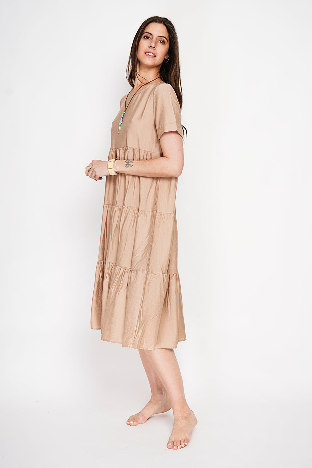 Babydoll long dress with short sleeves – Linen – Le Jardin du Lin